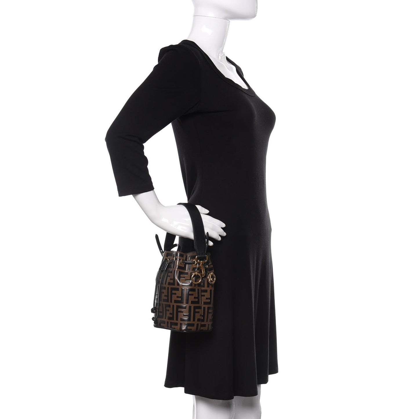 Vitello Liberty F is Fendi Bi-Color FF 1974 Embossed Mini Mon Tresor Bucket Bag Maya Black