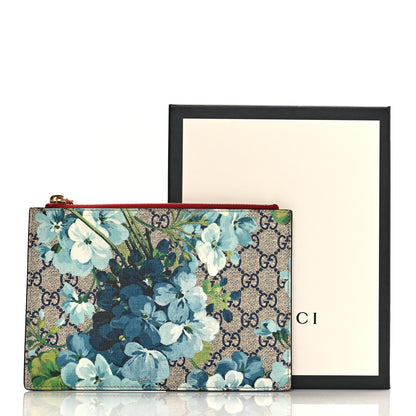 Gucci GG Supreme Monogram Blooms Small Zip Pouch Beige Blue Hibiscus Red 8 of 8