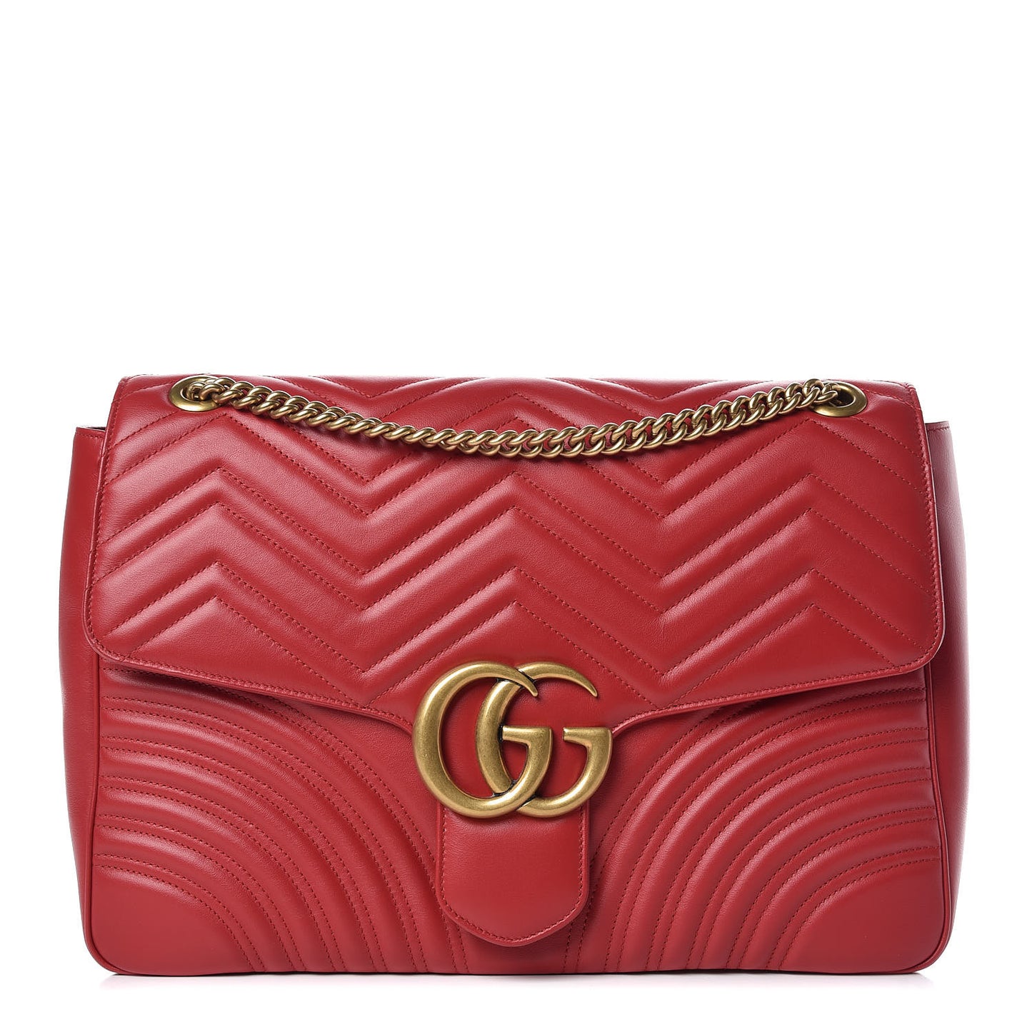 Calfskin Matelasse Large GG Marmont Shoulder Bag Hibiscus Red