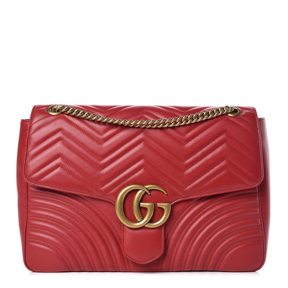 Gucci Calfskin Matelasse Large GG Marmont Shoulder Bag Hibiscus Red 1 of 9