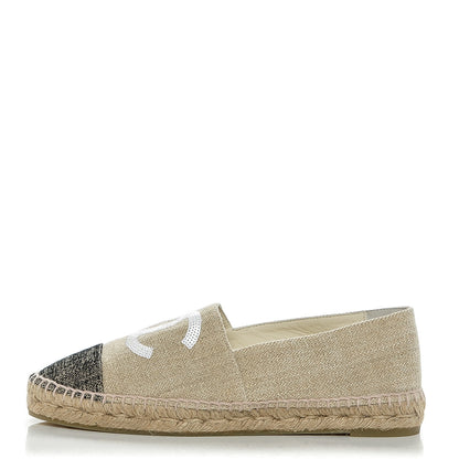 Chanel Toile Sequin CC Espadrilles 40 Beige Black 1 of 6