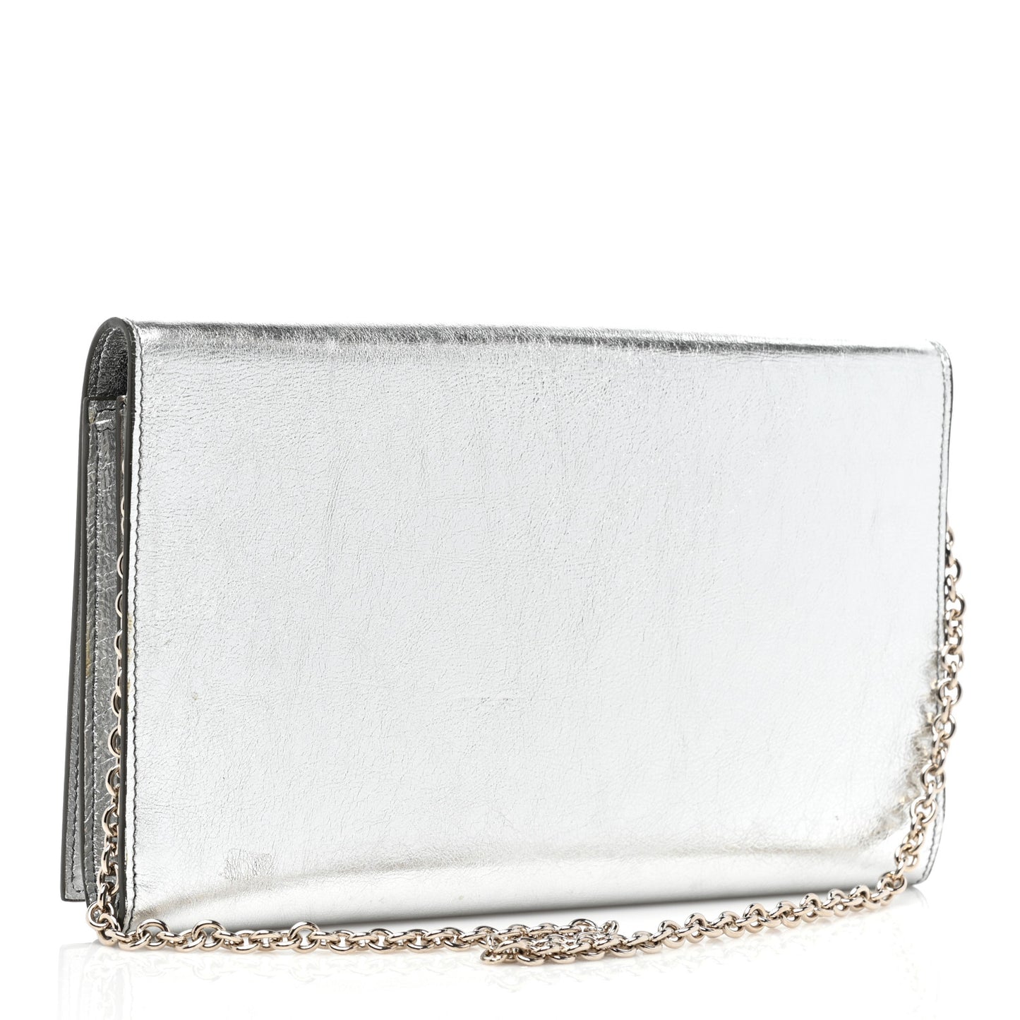 Metallic Crinkled Calfskin Belle de Jour Chain Clutch Silver