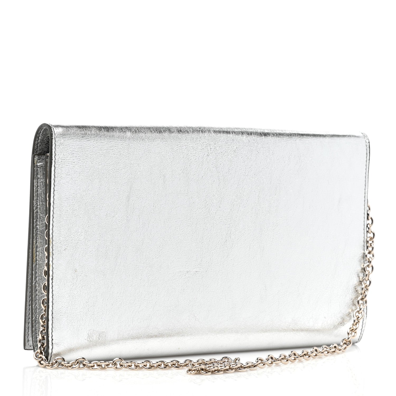 Saint Laurent Metallic Crinkled Calfskin Belle de Jour Chain Clutch Silver 3 of 9