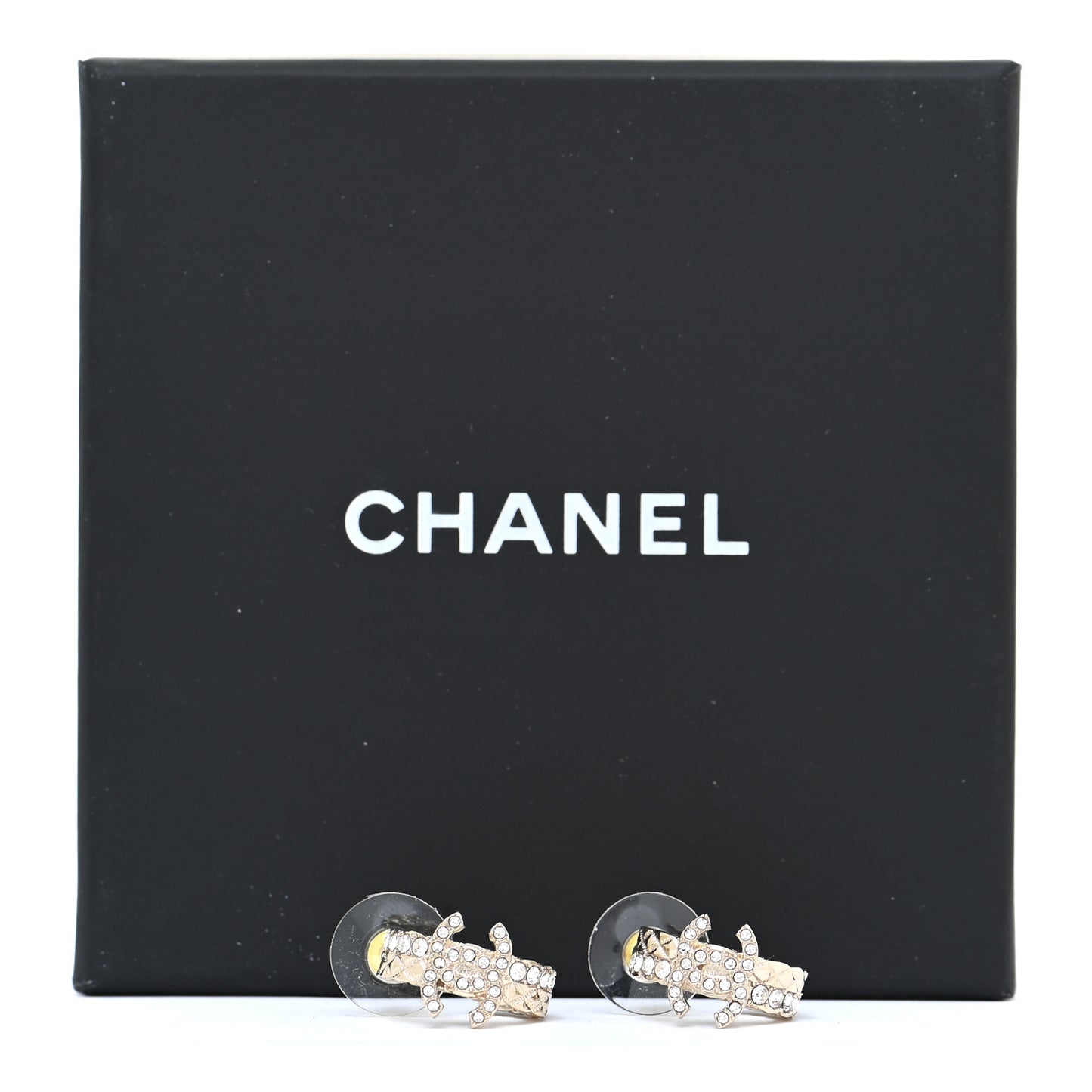 Metal Crystal Quilted CC Hoop Earrings Gold