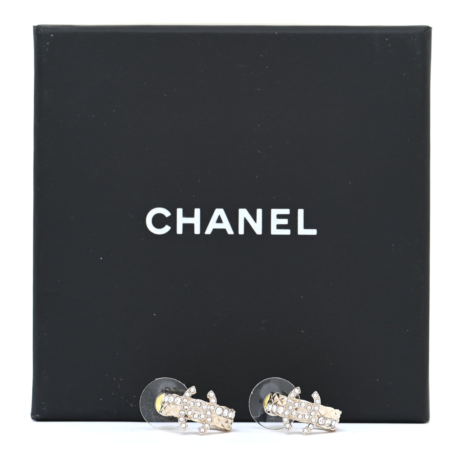 Chanel Metal Crystal Quilted CC Hoop Earrings Gold 6 of 6