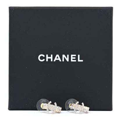 Chanel Metal Crystal Quilted CC Hoop Earrings Gold 6 of 6