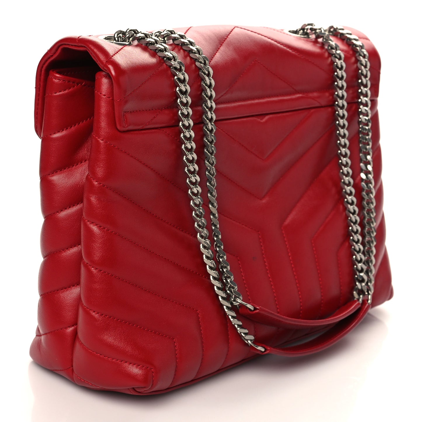 Calfskin Y Quilted Monogram Medium Loulou Chain Satchel Lipstick Red