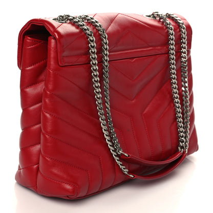 Saint Laurent Calfskin Y Quilted Monogram Medium Loulou Chain Satchel Lipstick Red 3 of 6