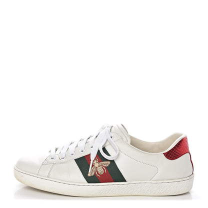 Gucci Miro Soft Calfskin Laminated Ayers Web Bee Embroidered Mens Ace Sneakers 7.5 White Red Flame Green 1 of 14