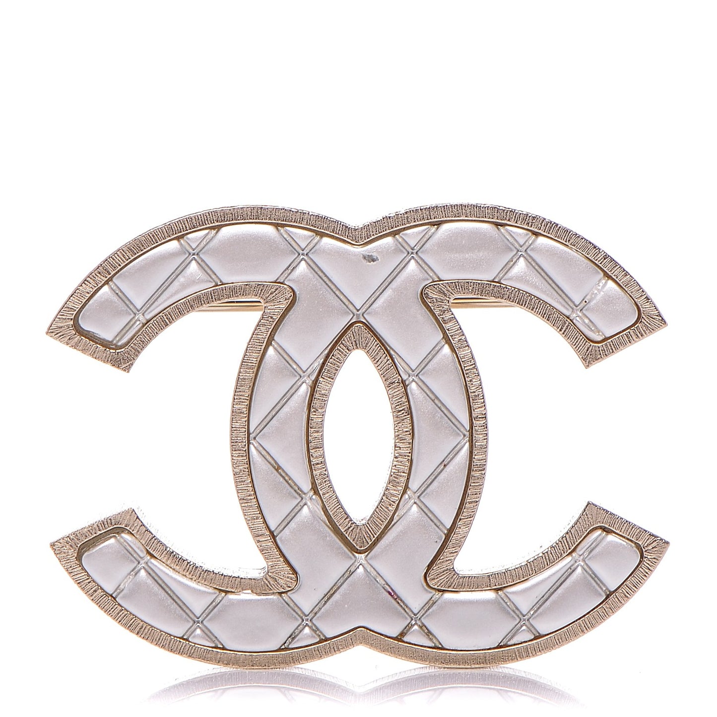 Metal Quilted CC Brooch Silver Gold