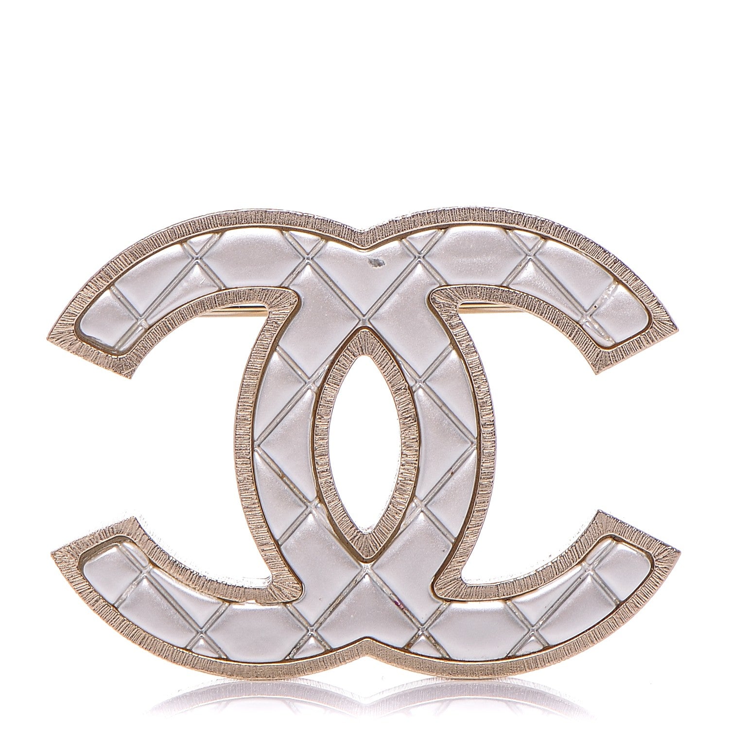Chanel Metal Quilted CC Brooch Silver Gold 1 of 4