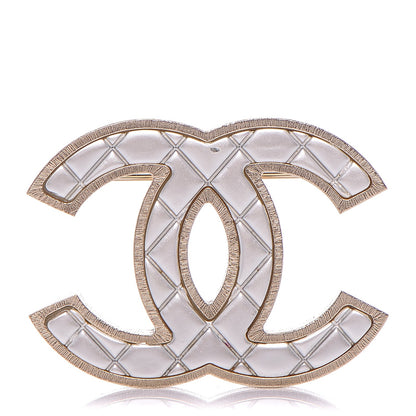 Chanel Metal Quilted CC Brooch Silver Gold 1 of 4