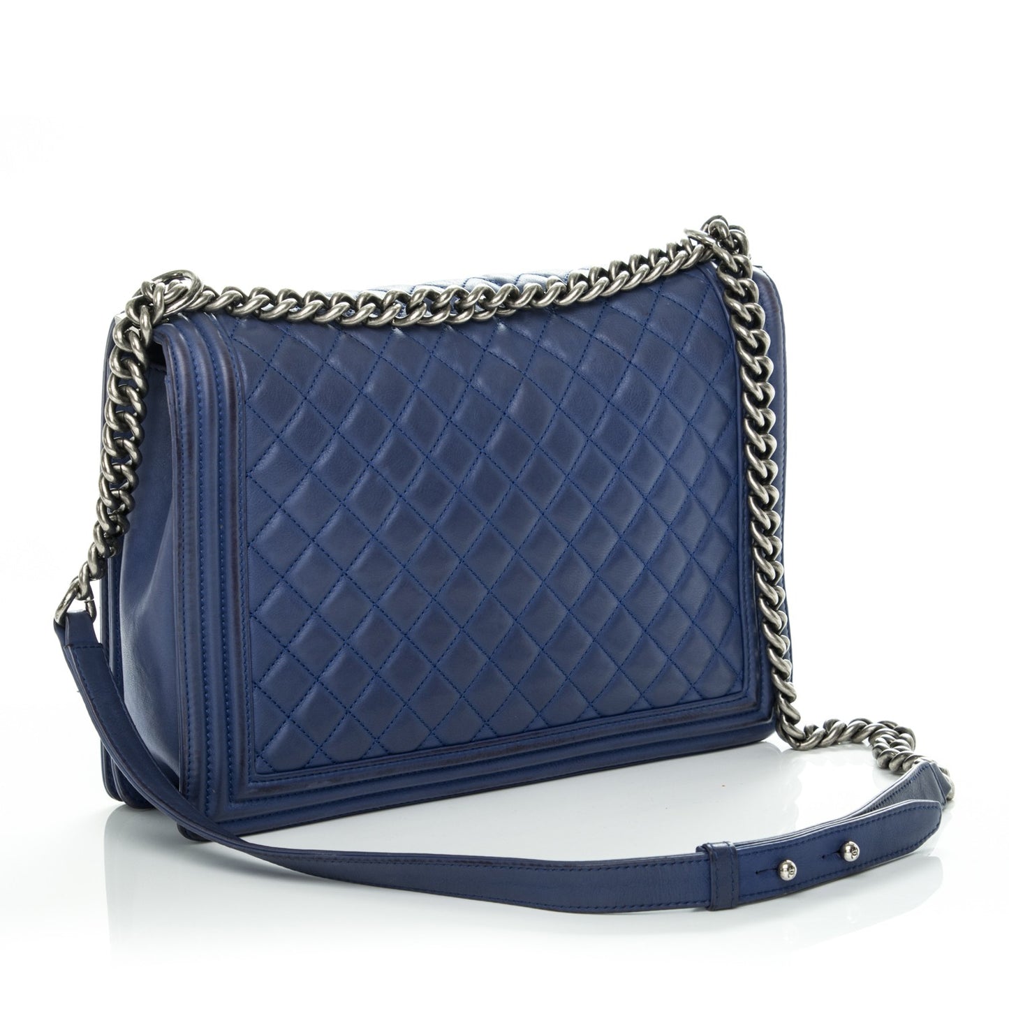 Calfskin Quilted Large Boy Flap Blue