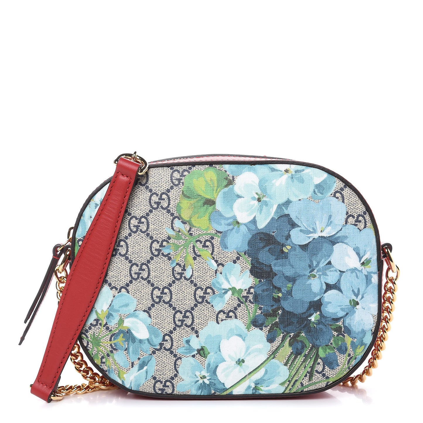 GG Supreme Monogram Blooms Mini Chain Shoulder Bag Beige Blue Navy Hibiscus Red