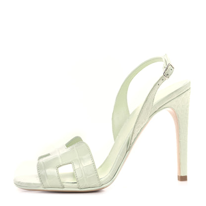Hermes Alligator Ella 105 Sandals 37.5 Vert D'eau 1 of 9