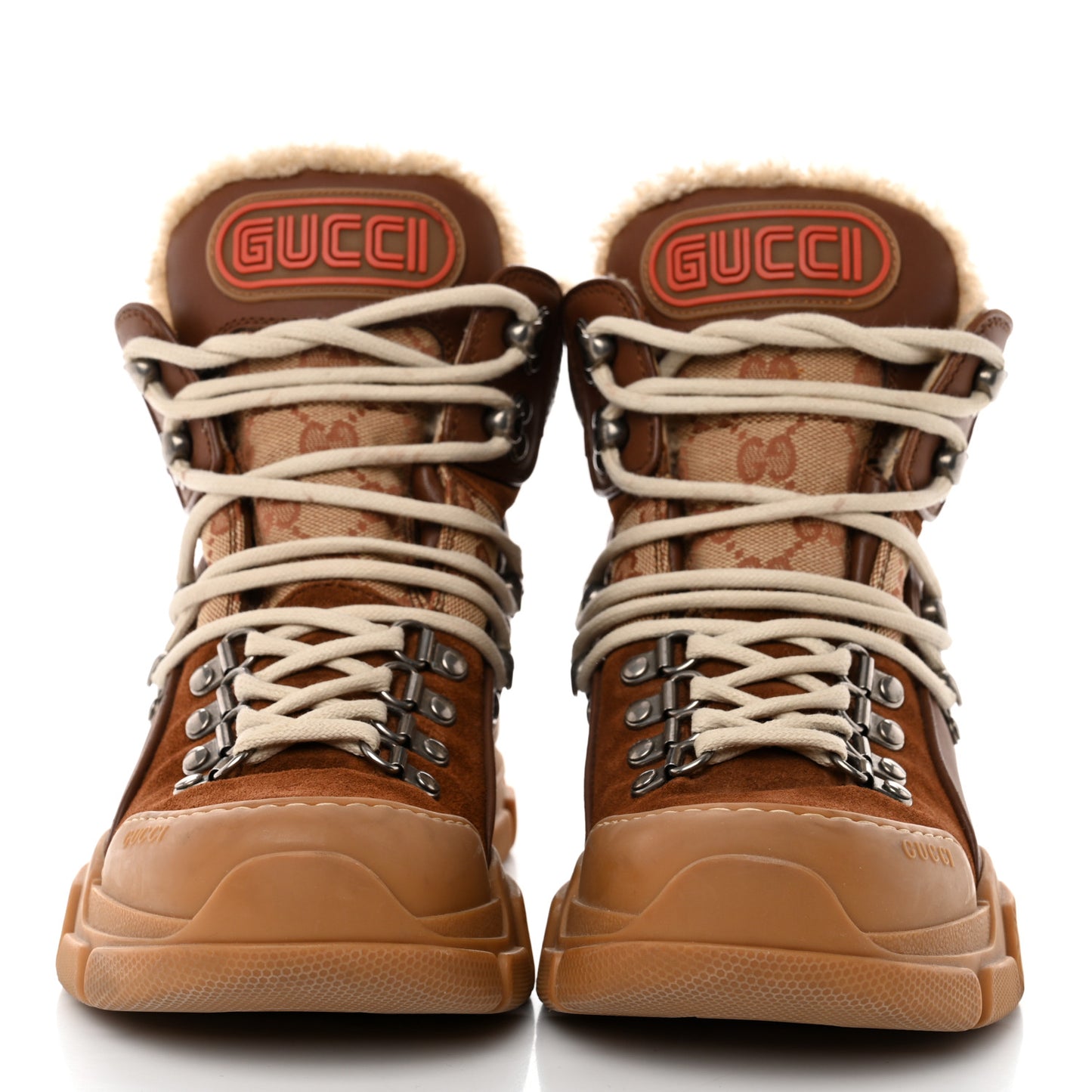 X SEGA Suede Calfskin GG Monogram Womens Flashtrek High-Top Sneakers 37.5 New Cuir Beige Ruggine