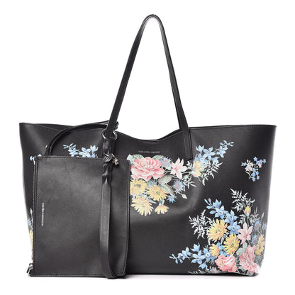 Alexander McQueen Grained Calfskin Floral Skull Open Shopper Tote Black Multicolor 1 of 16