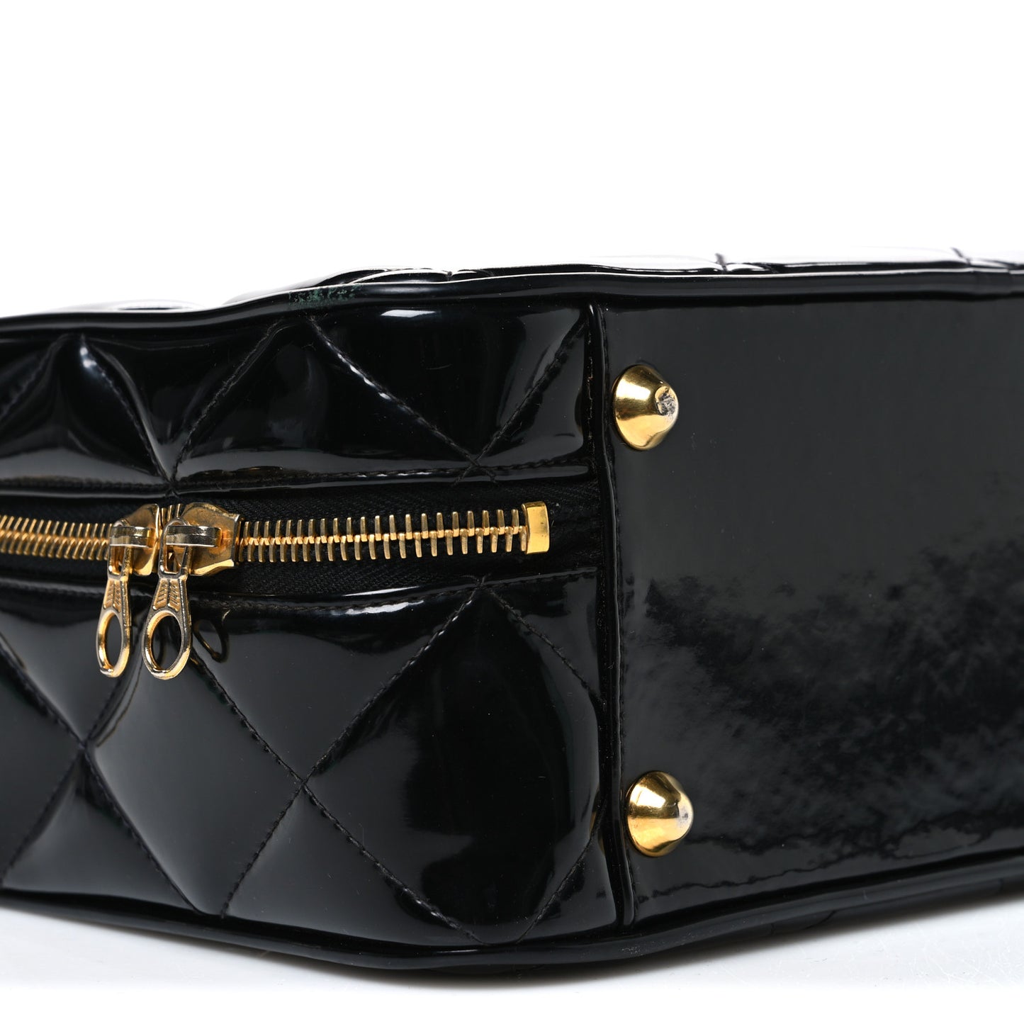 Patent Quilted Top Handle Lunch Box Carryall Shoulder Bag Black