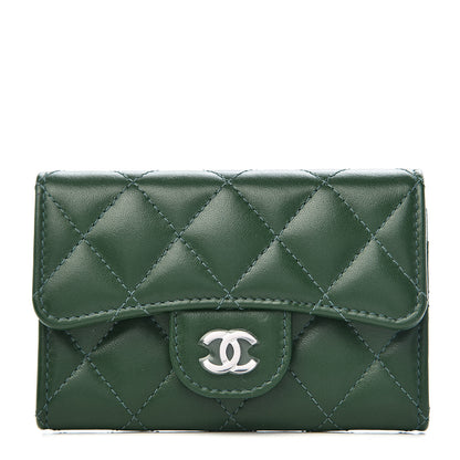 Chanel Lambskin Quilted Flap Card Holder Wallet Green 1 of 9