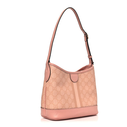 Gucci GG Supreme Monogram Textured Dollar Calfskin Web Small Ophidia Bucket Shoulder Bag Rose Pink 3 of 10