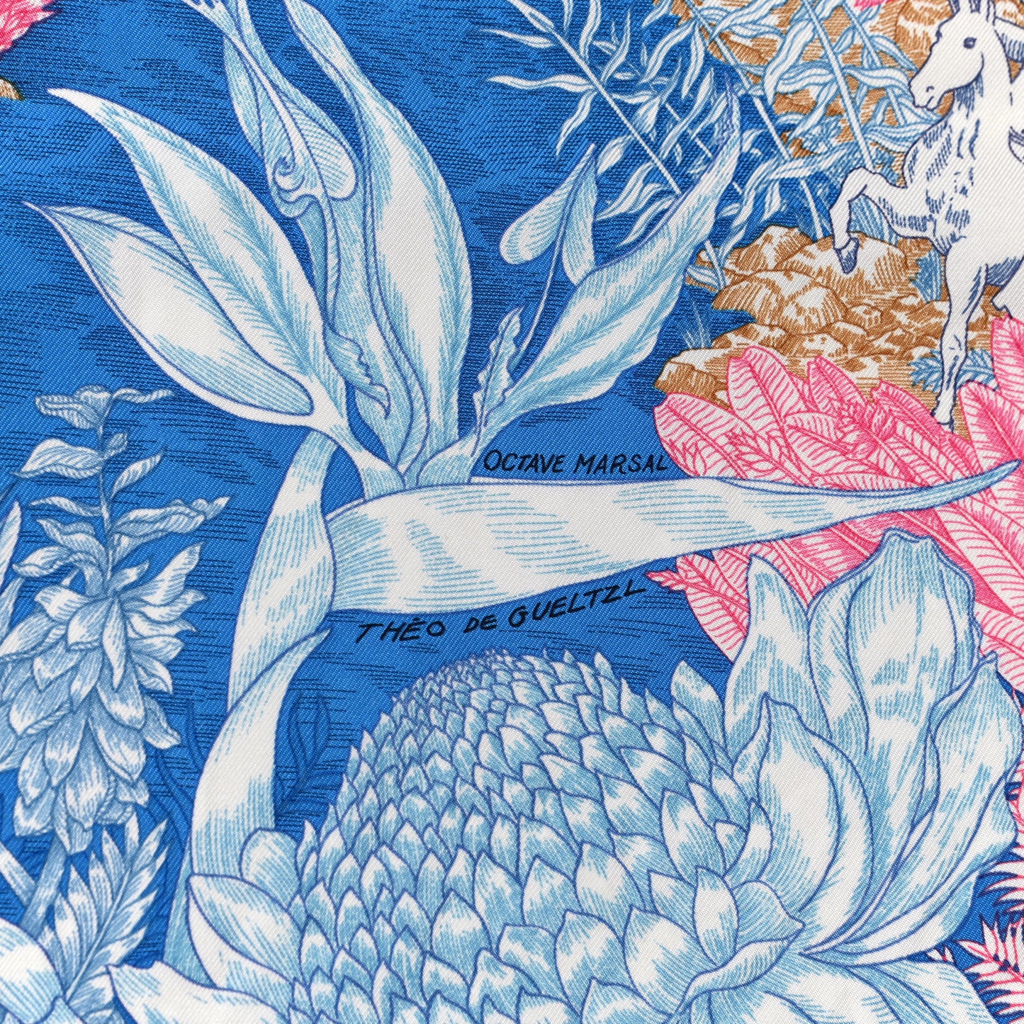 Silk Faubourg Tropical Scarf 90 Bleu Jean Vert Jaune Sofre