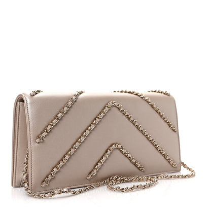 Chanel Metallic Lambskin Chain Embellished Clutch Light Gold 3 of 9