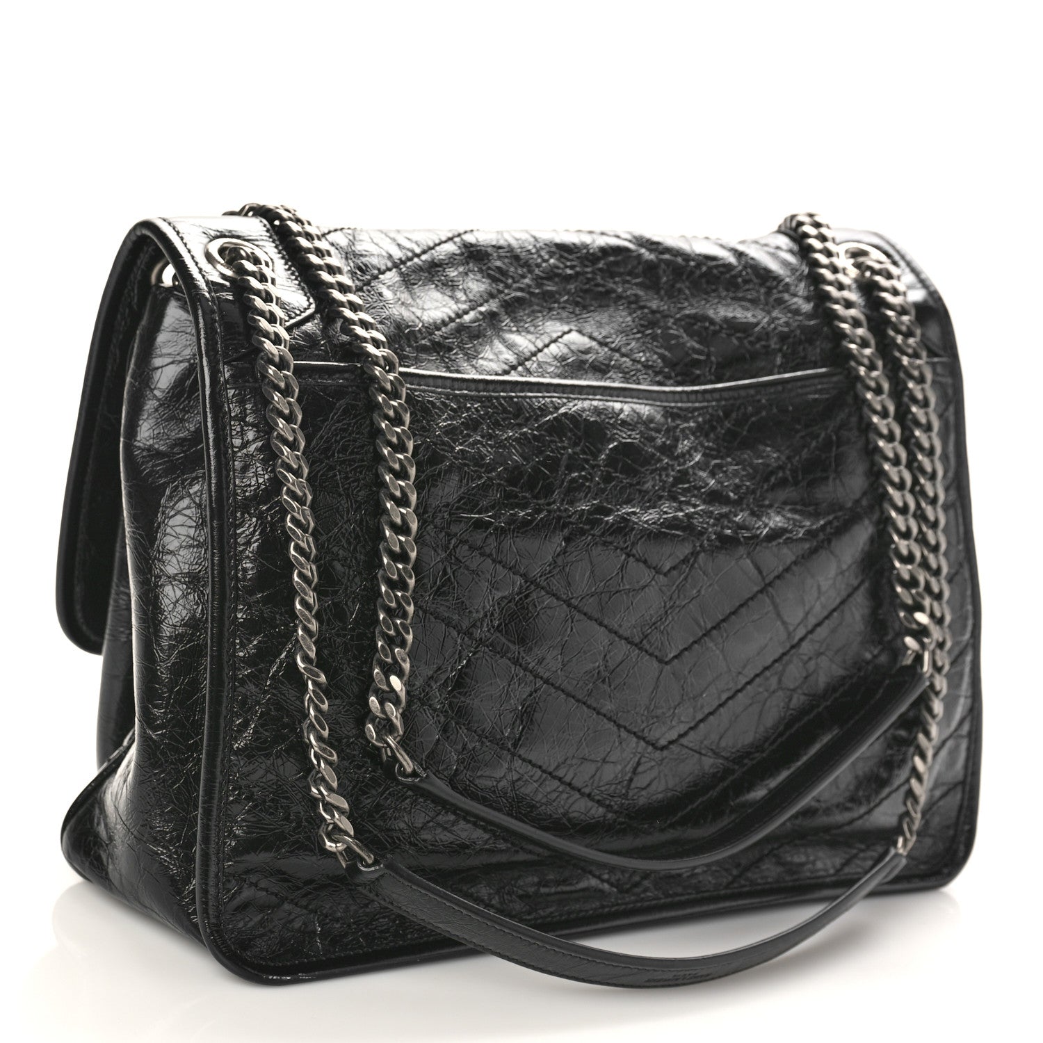 Saint Laurent Crinkled Calfskin Matelasse Monogram Large Niki Chain Satchel Black 3 of 9