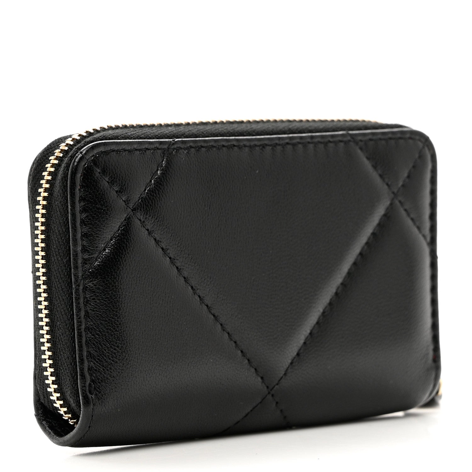 Chanel Lambskin Quilted Chanel 19 Zip Around Coin Purse Wallet Black 3 of 7