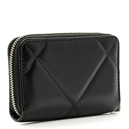Chanel Lambskin Quilted Chanel 19 Zip Around Coin Purse Wallet Black 3 of 7