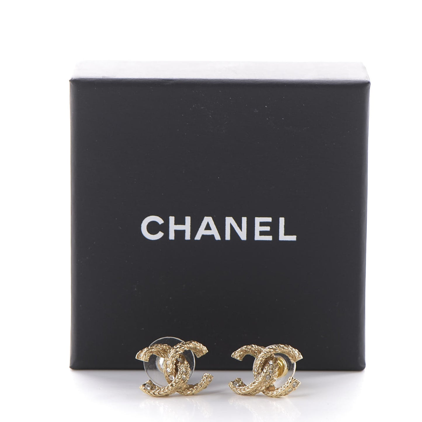 Crystal Twisted CC Earrings Gold