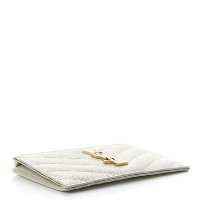 Saint Laurent Grain De Poudre Matelasse Chevron Monogram Fragments Zippered Card Case White 4 of 8