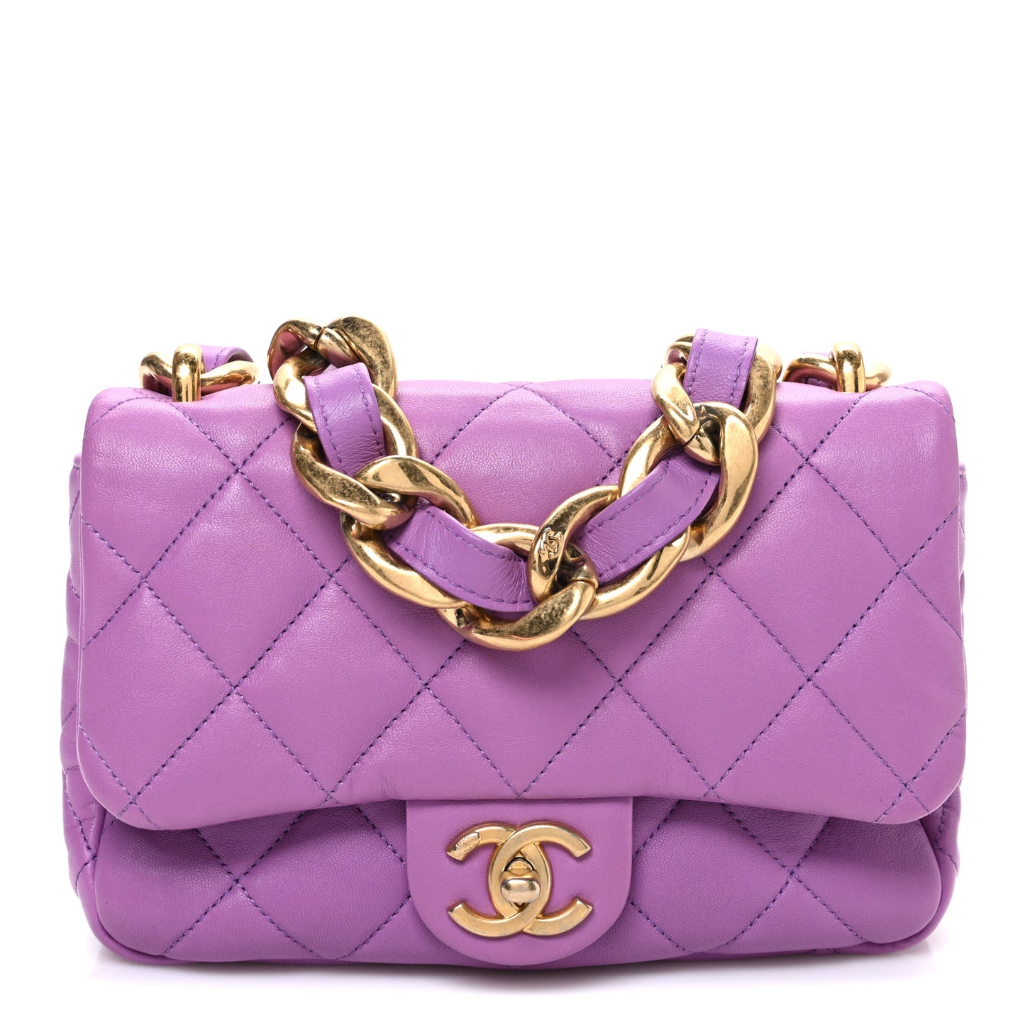 Lambskin Quilted Small CC Funky Town Flap Purple