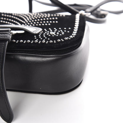 Miu Miu Velluto Soft Calf Studded Dahlia Shoulder Bag Black 11 of 15