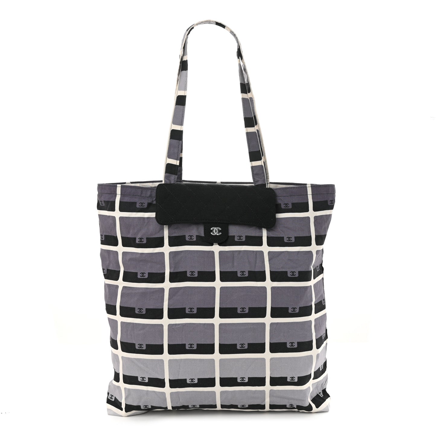 Jersey Fabric Quilted Foldable Tote With Chain Black Multicolor