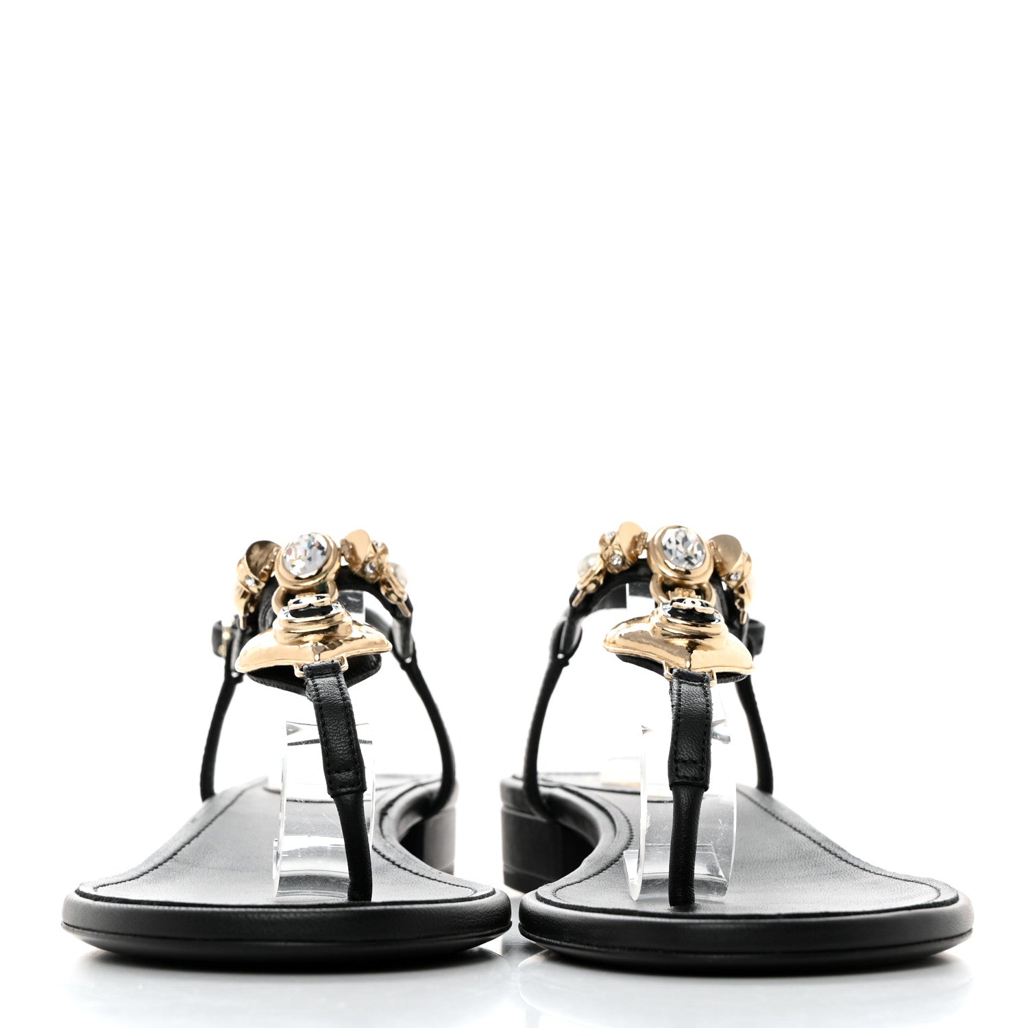Chanel Lambskin Metal Heart Thong Sandals 39.5 Black 2 of 7