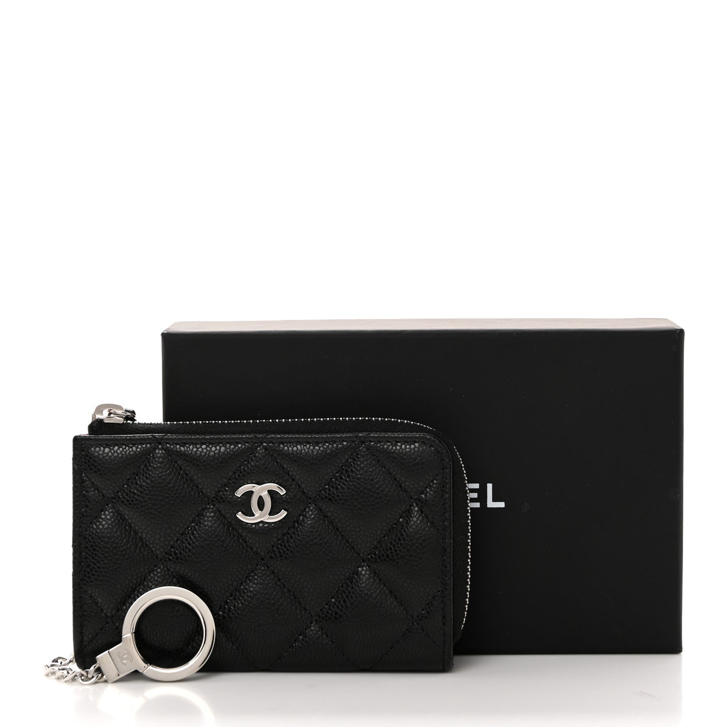 Caviar Quilted Zipped Key Holder Case Black