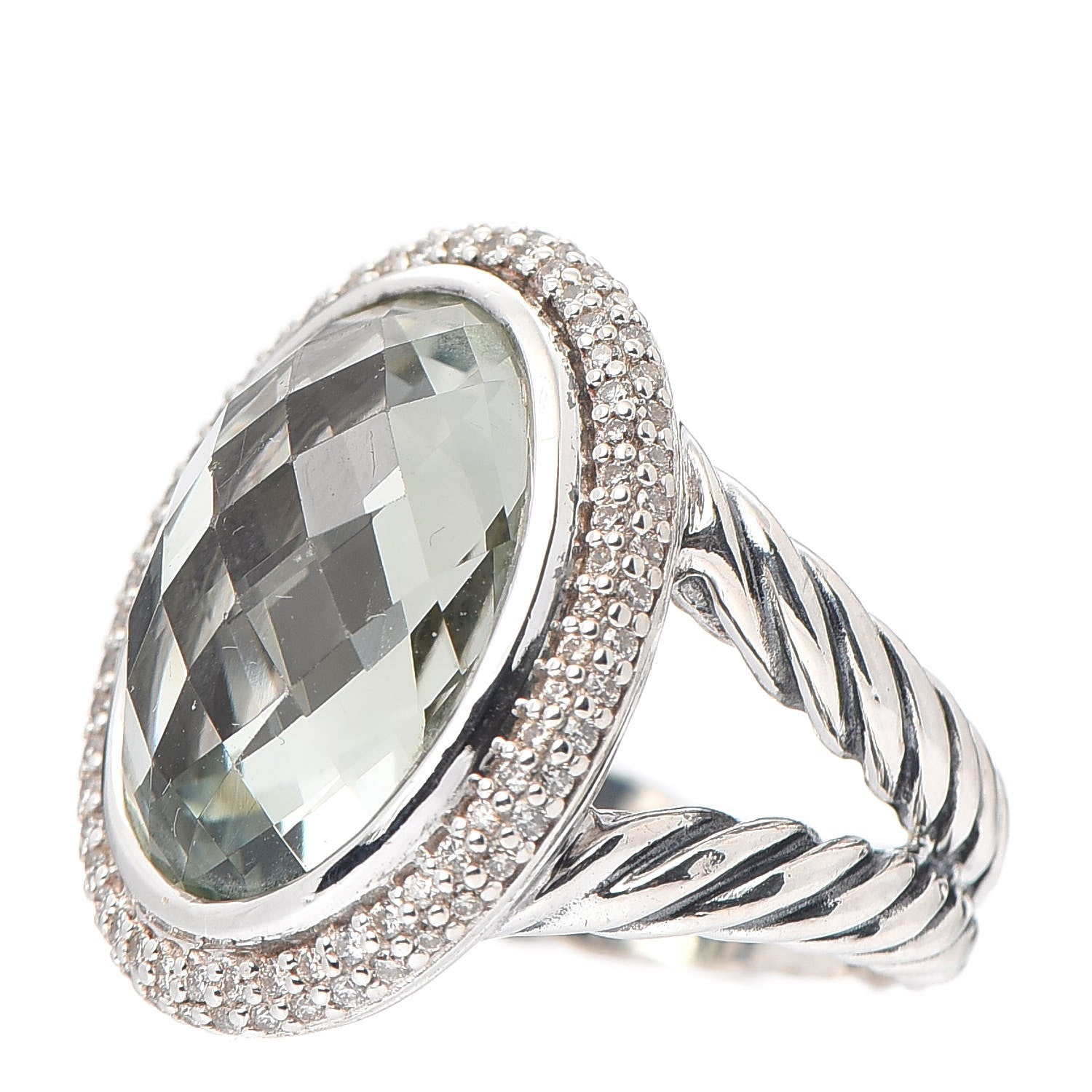 David Yurman Sterling Silver Diamond Prasiolite 18mm Signature Oval Ring 51 5.75 3 of 6