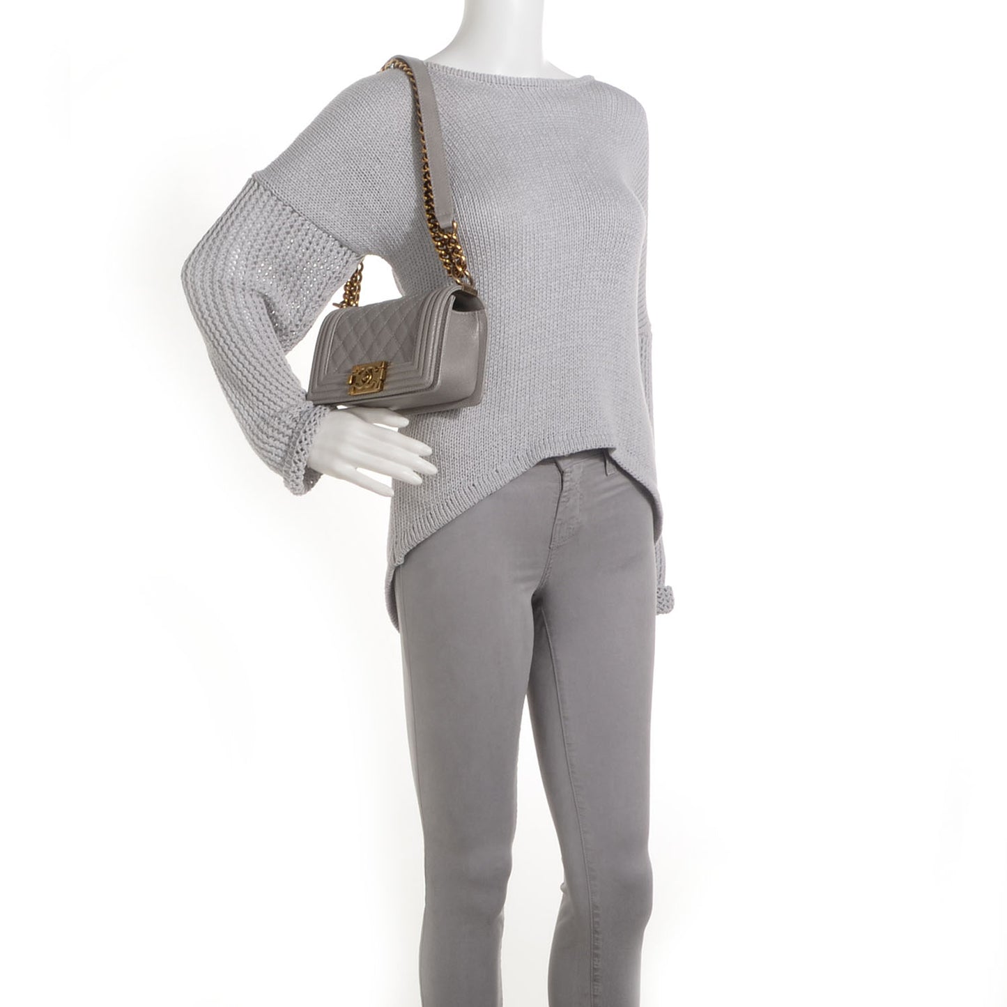 Caviar Quilted Small Boy Flap Light Grey