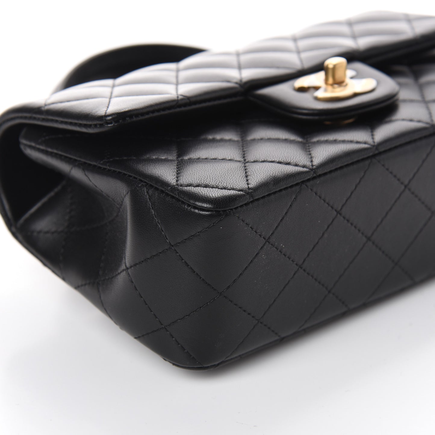 Lambskin Quilted Mini Top Handle Rectangular Flap Black