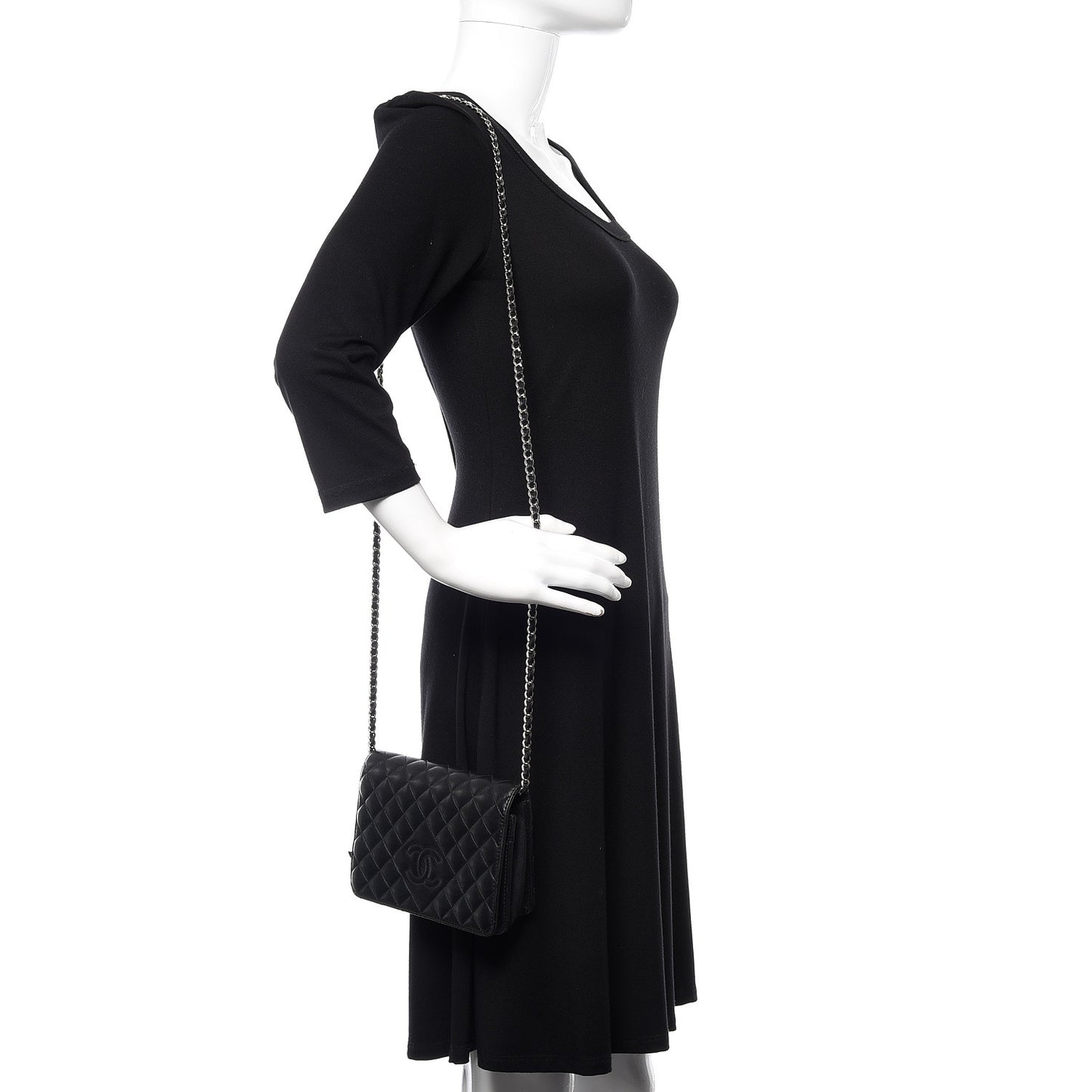 Lambskin Quilted Diamond CC Wallet On Chain WOC Black