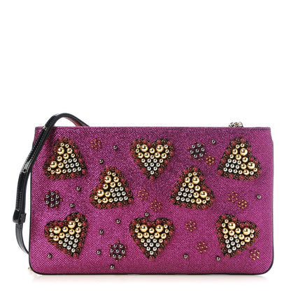 Christian Louboutin Metallic Raffia Studded Loubiposh Chain Clutch Magenta 1 of 6