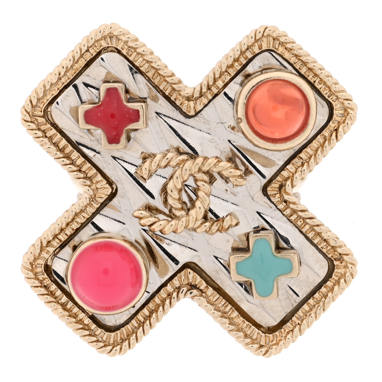 Chanel Gripoix Enamel XOXO CC Ring 52 6 Light Gold 1 of 5