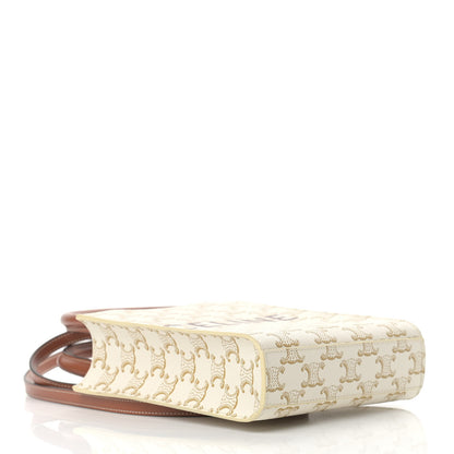 Celine Triomphe Canvas Calfskin Mini Vertical Cabas White 4 of 9
