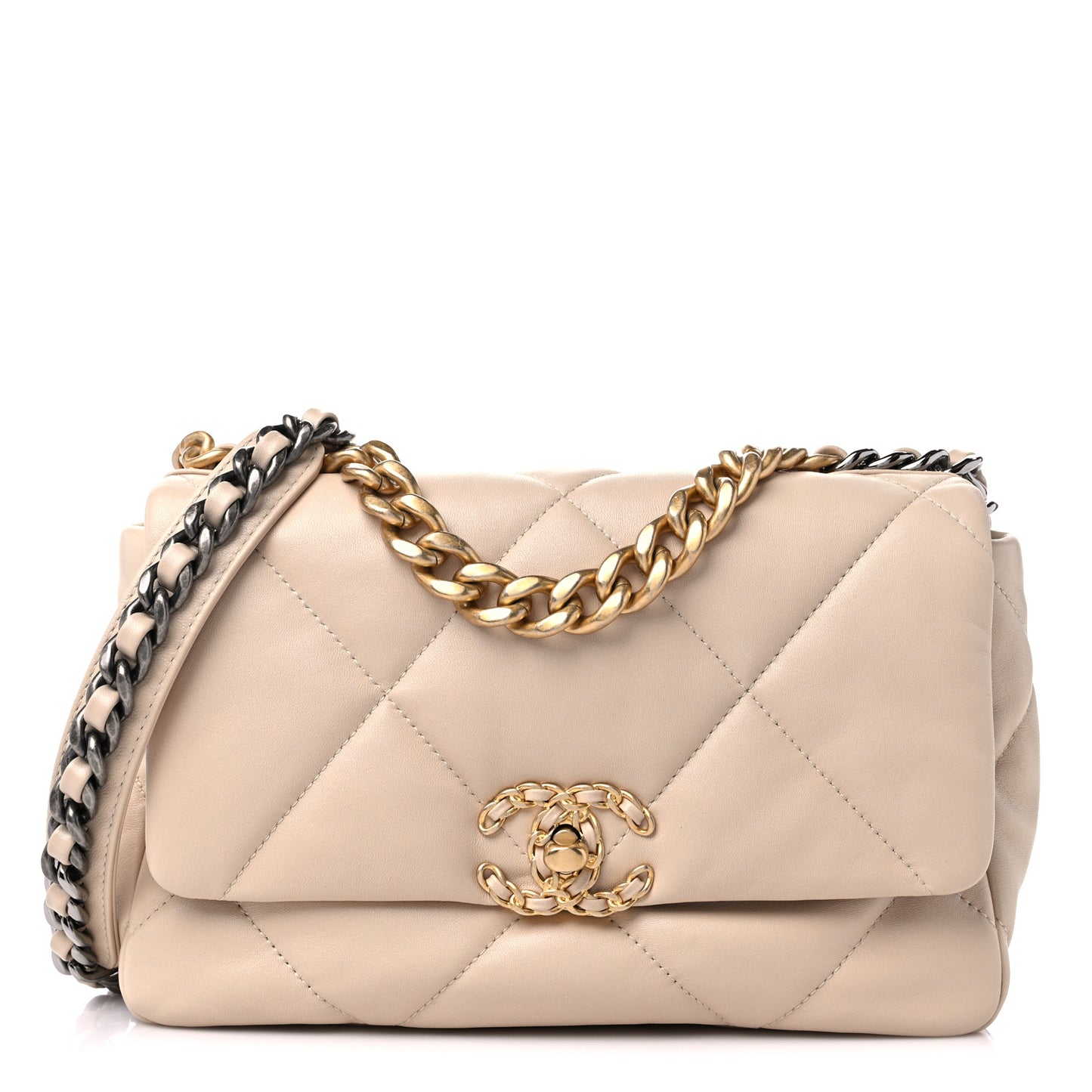 Lambskin Quilted Medium Chanel 19 Flap Light Beige