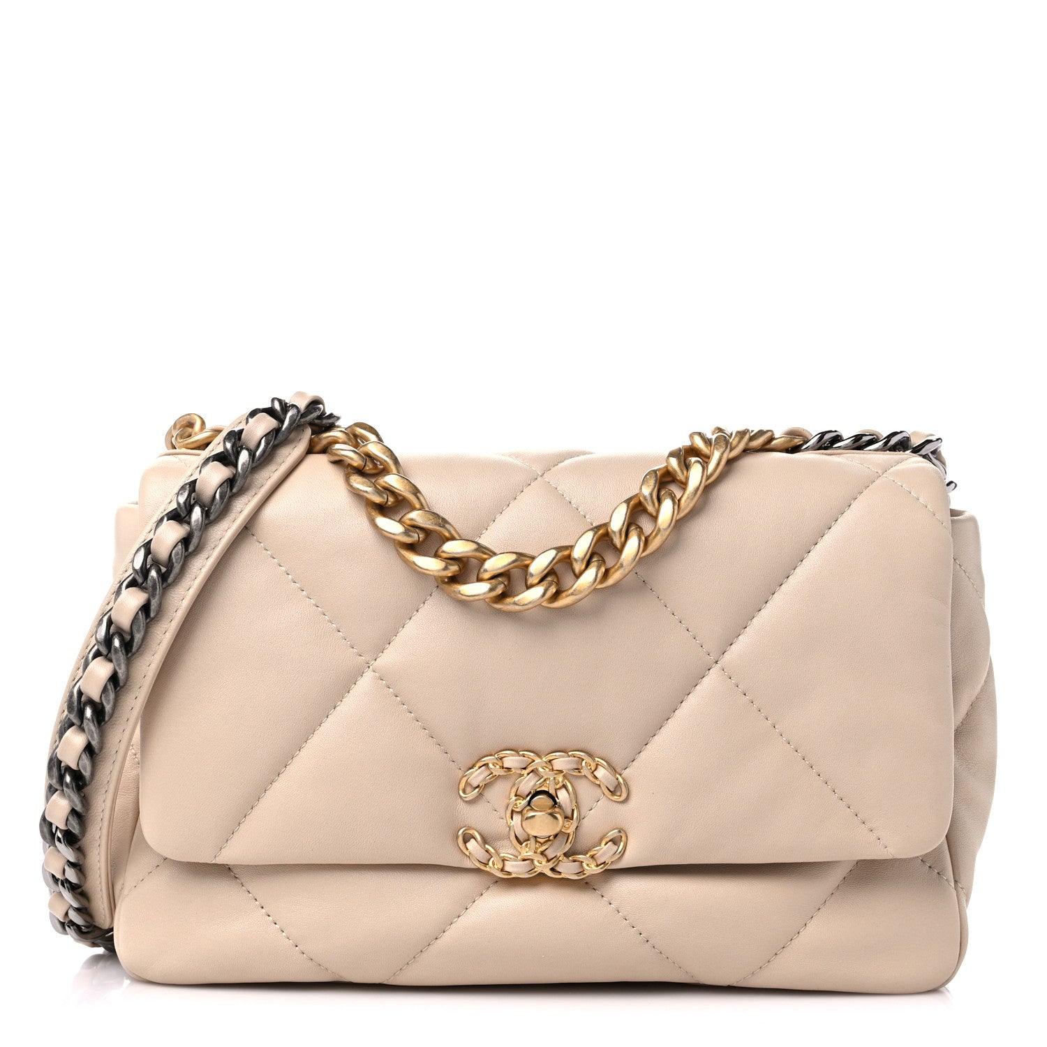 Chanel Lambskin Quilted Medium Chanel 19 Flap Light Beige 1 of 10
