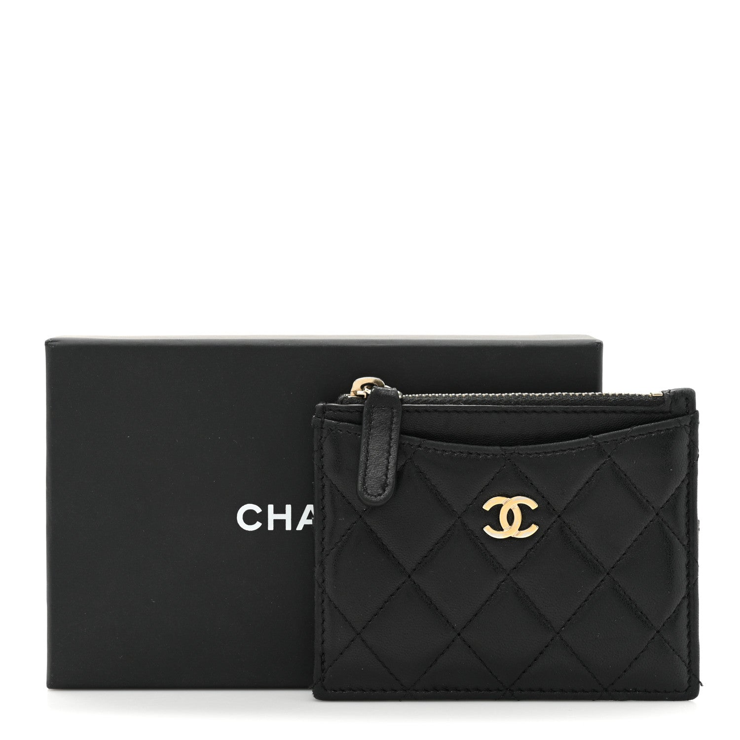 Chanel Lambskin Quilted Zip Card Holder Black 13 of 13