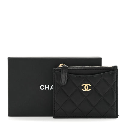 Chanel Lambskin Quilted Zip Card Holder Black 13 of 13
