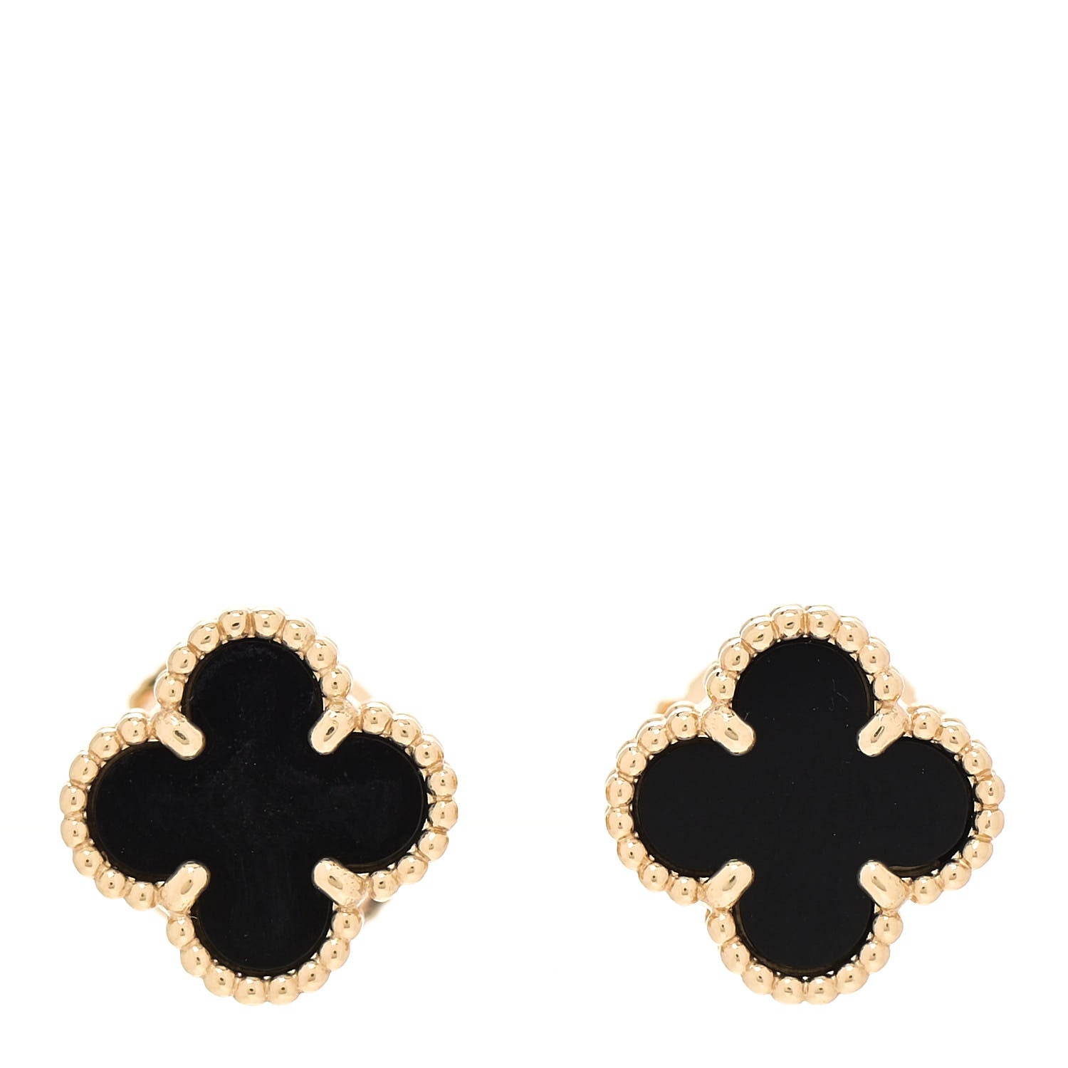 Van Cleef & Arpels 18K Yellow Gold Black Onyx Sweet Alhambra Earrings 1 of 7