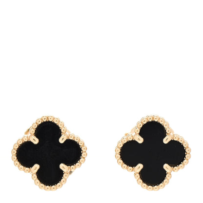 Van Cleef & Arpels 18K Yellow Gold Black Onyx Sweet Alhambra Earrings 1 of 7