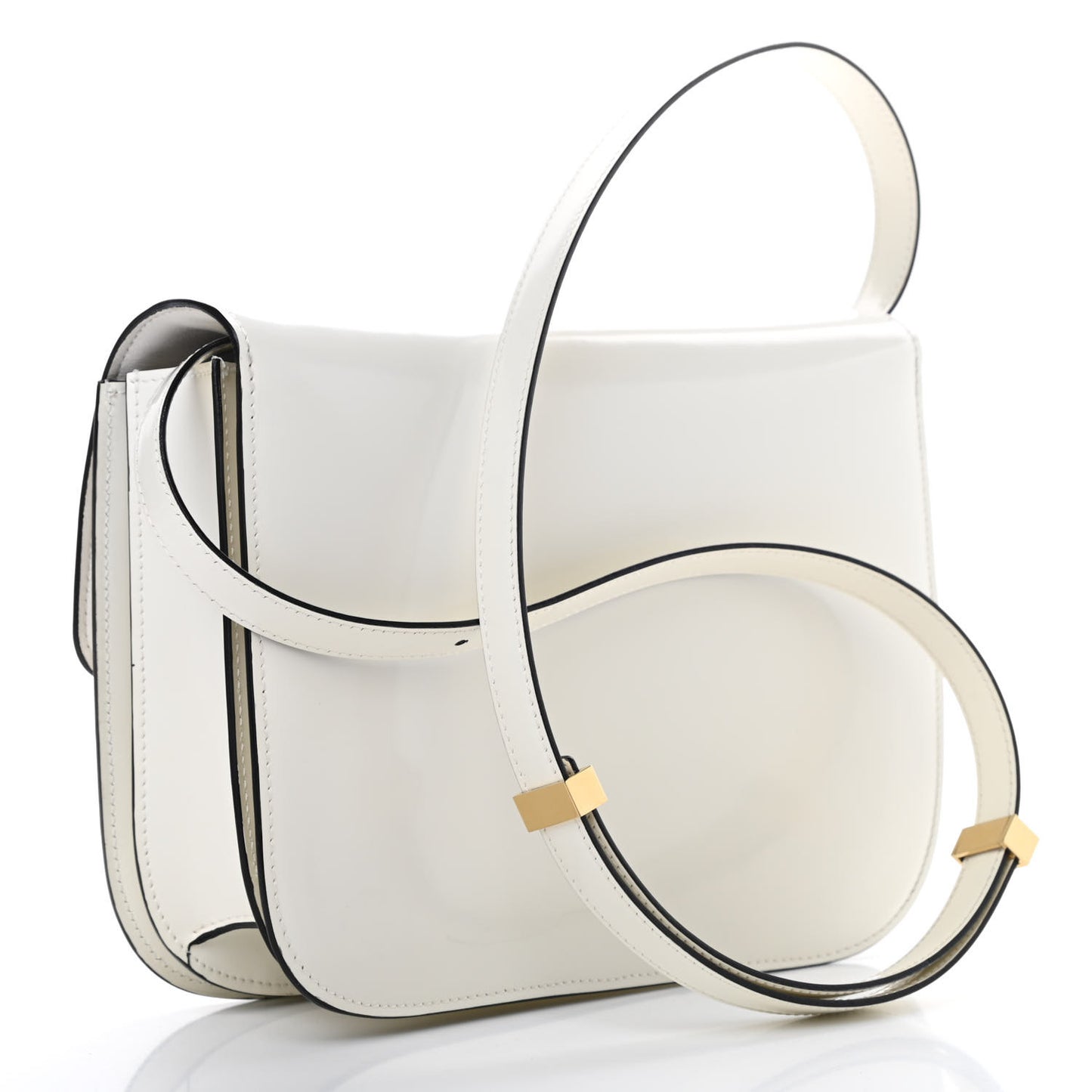 Spazzolato Calfskin Medium Classic Box Flap Bag White